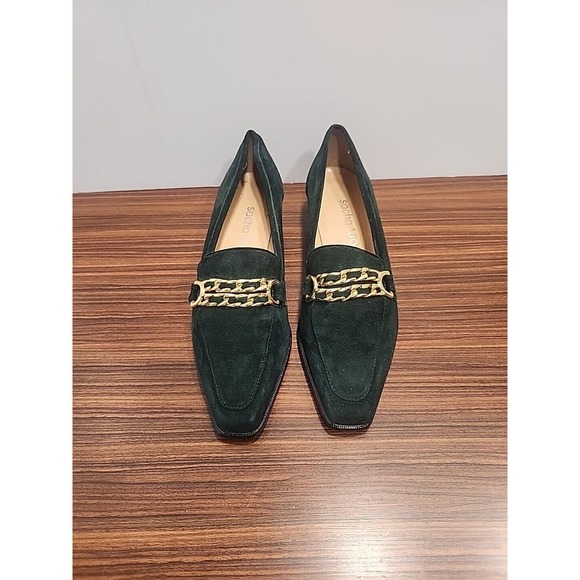 Sacha Too Women's Green Soft Suede Shoes W‎ Gold Chains size 8 AA - Picture 1 of 9